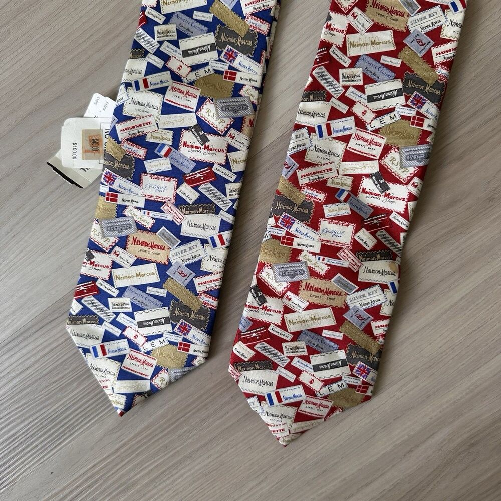 Lot Of 2 Nieman Marcus by Robert Stewart 100% Silk Logo Neck Tie